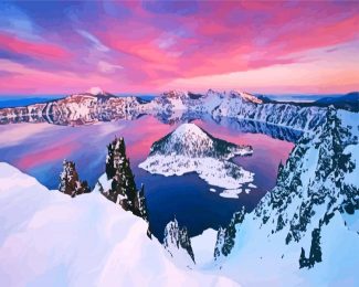 crater lake national park Oregon winter diamond painting