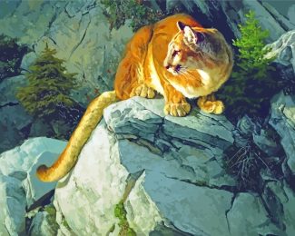 Cougar On Rocks diamond painting