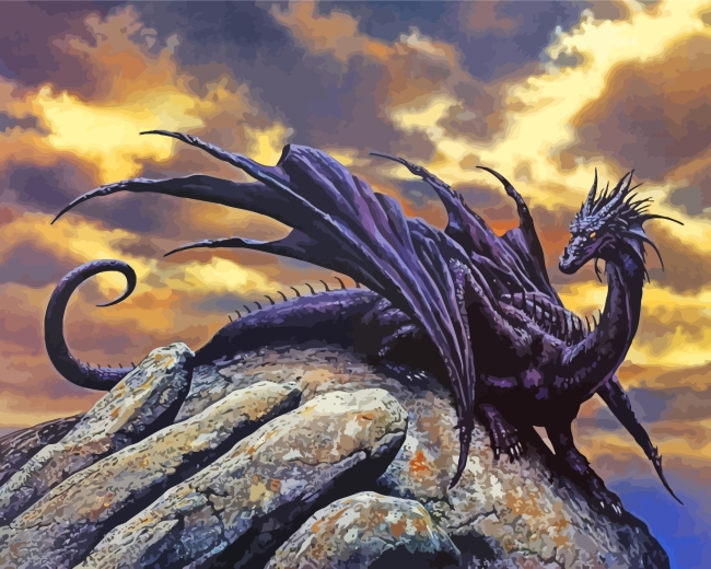 Fantasy Black Dragon - 5D Diamond Painting 