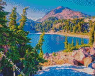 Lassen Peak with Lake Helen diamond paintings