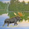 Moose In Lake diamond painting