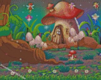Mushroom House And Fairies diamond paintings