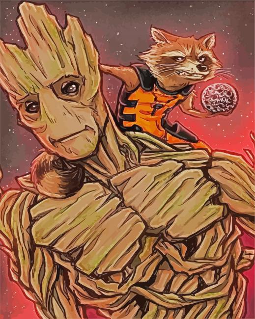 Rocket and Groot - 5D Diamond Painting 