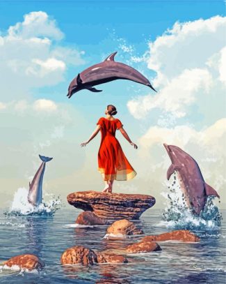 Woman and Dolphins diamond paintings