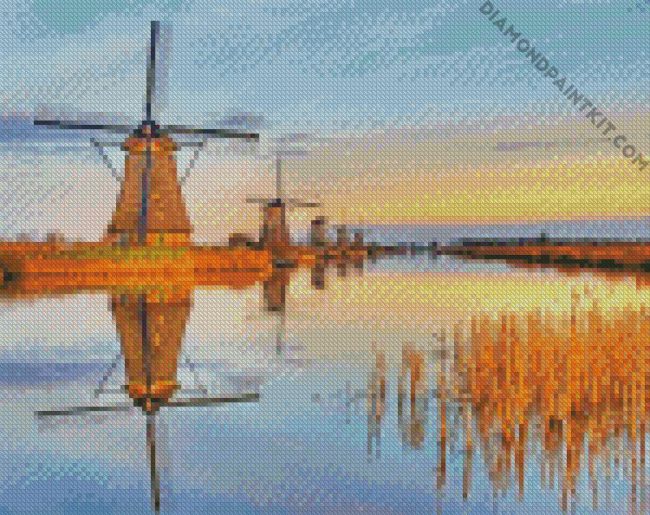 aesthetic Windmills at Kinderdijk diamond paintings
