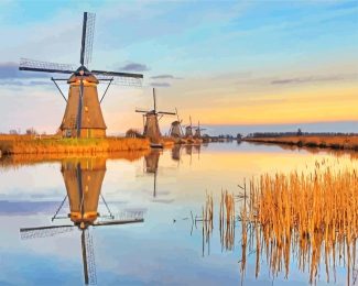 aesthetic Windmills at Kinderdijk diamond painting
