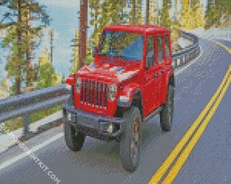 aesthetic red jeep car diamond paintings