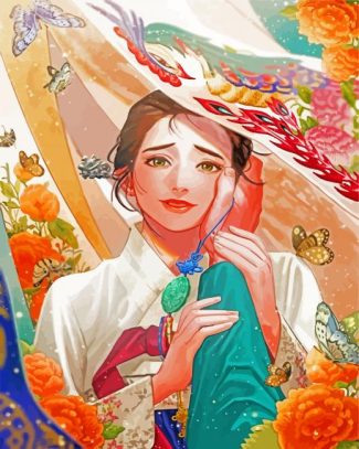 beautiful lady with traditional Hanbok diamond painting