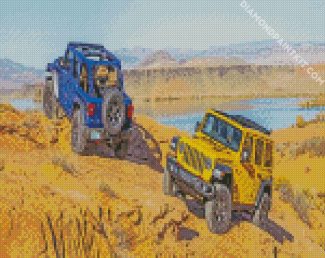 blue and yellow jeeps diamond paintings