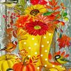yellow boots and flowers birds diamond painting