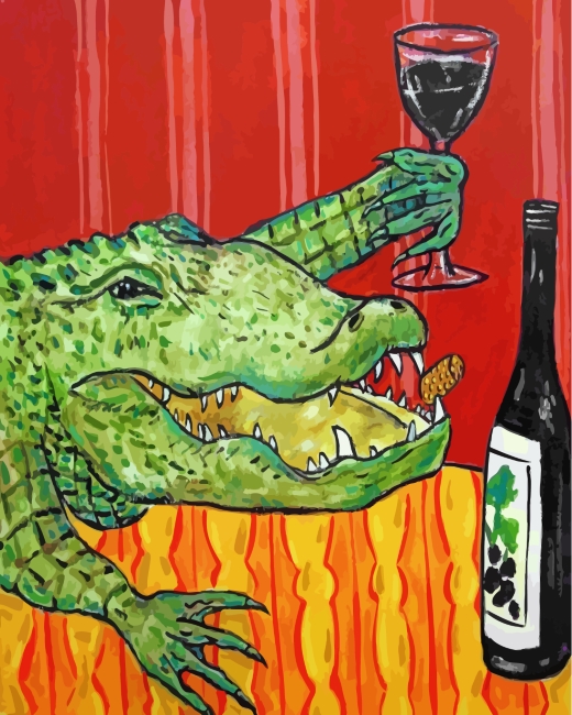Alligator Drinking Wine diamond painting