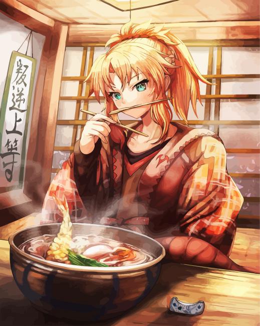 Anime Girl Eating Ramen- 5D Diamond Painting 