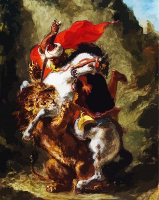 Arab Horseman Attacked By A Lion Delacroix Eugène diamond painting