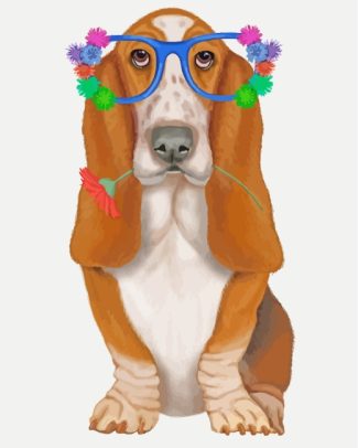Basset dog With Glasses diamond painting