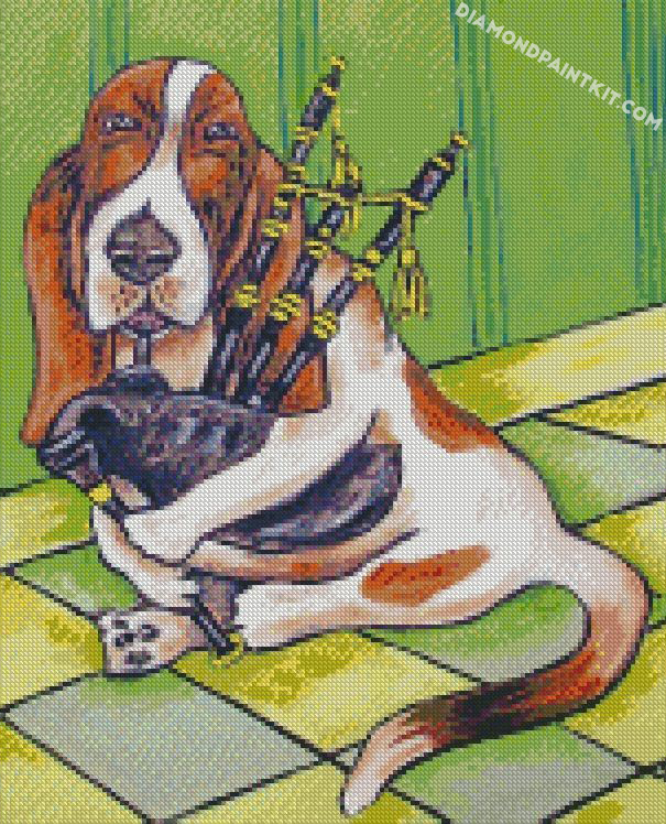 Basset dog playing Bagpipes diamond paintings