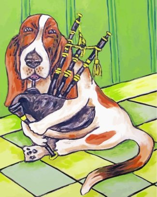 Basset dog playing Bagpipes diamond painting