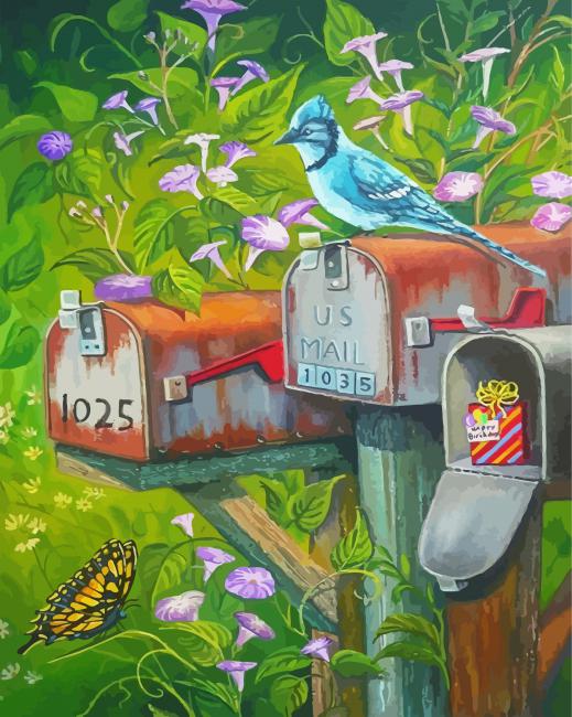 Bird On Mailbox diamond painting