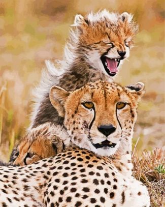 Cheetah And Young Cub diamond painting