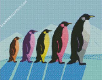 Colored Penguins diamond painting