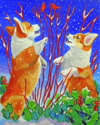 Corgi Dogs In Snow diamond painting