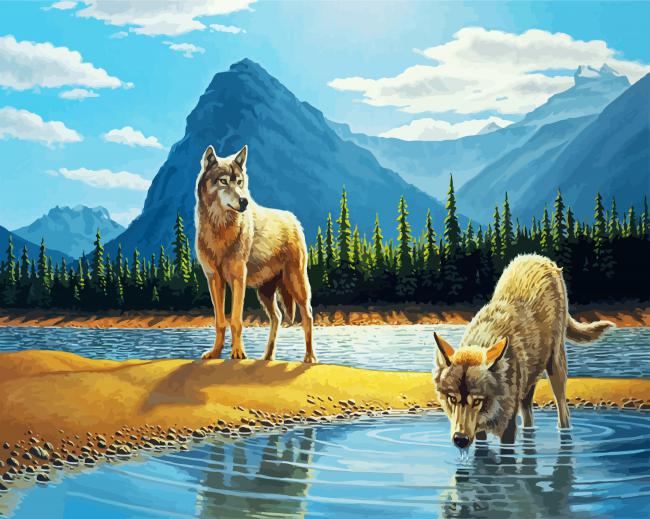 Coyote Drinking Water diamond painting