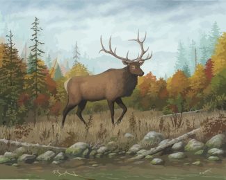 Elk Animal In Forest diamond painting