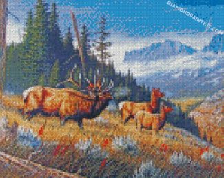 Elk In Mountains diamond paintings