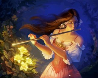 Girl And Flute diamond painting