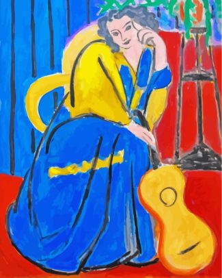 Girl in Yellow and Blue with Guitar Diamond Paintings