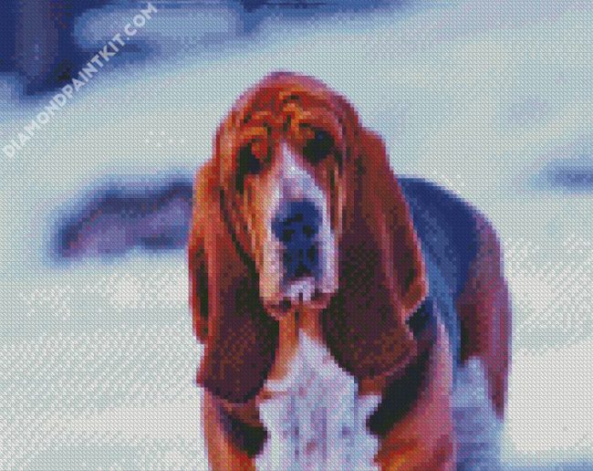 Cute Bloodhound In Snow diamond painting