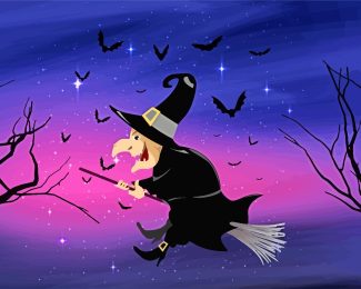 Hallowen Witch Flying diamond painting