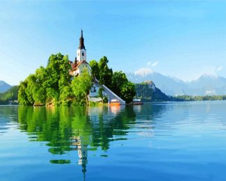 Lake Bled Castle In Slovenia diamond painting