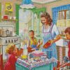 Mother and Kids in kitchen diamond paintings