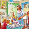 Mother and Kids in kitchen diamond painting