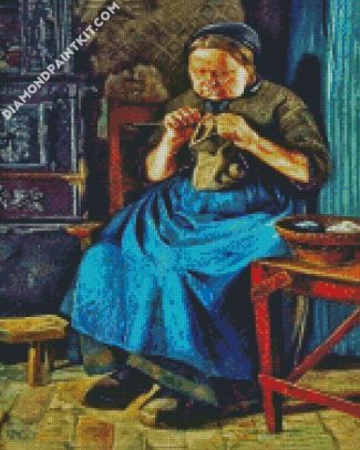 Old Woman Knitting diamond painting