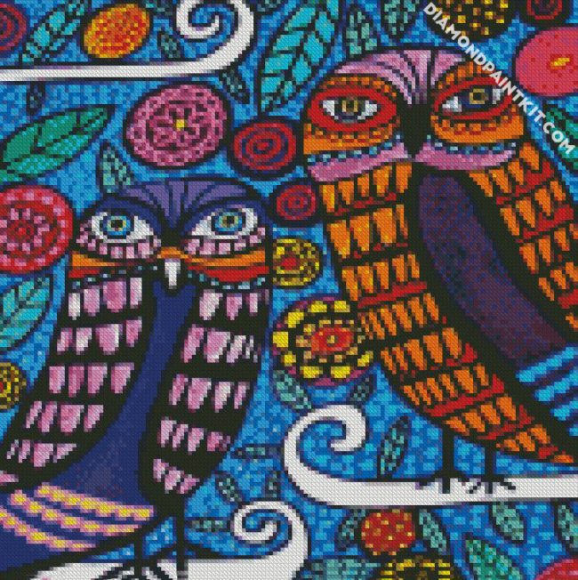 Owls Folk Art diamond paintings