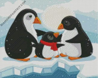 Penguins Family In Snow diamond painting