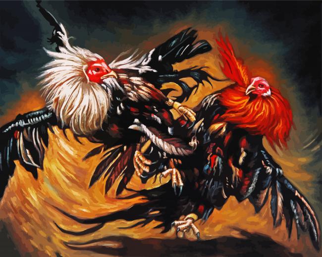 Roosters Fight diamond painting
