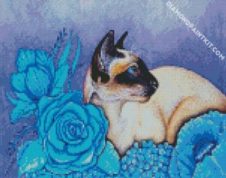 Siamese And Blue Flowers diamond painting