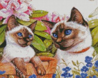 Siamese Cats And Flower diamond painting