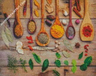 Spices In Wooden Spoons diamond painting