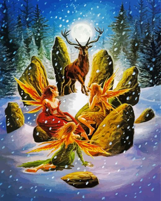 Stag And Elves diamond painting