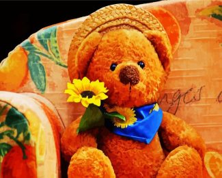 Teddy Bear Holding Flower diamond painting