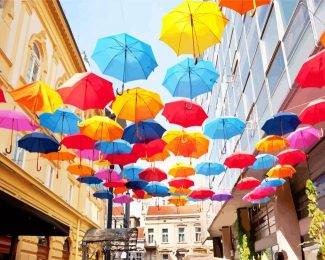 Umbrellas street in Belgrade Serbia diamond painting