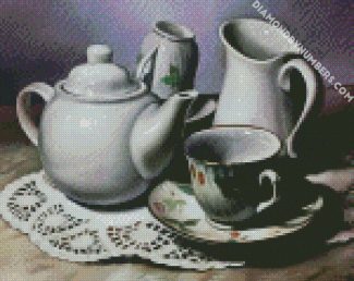 White Teapot And Cups diamond painting