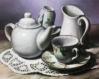 White Teapot And Cups diamond painting