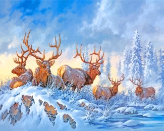Wild Elk In Snow diamond painting