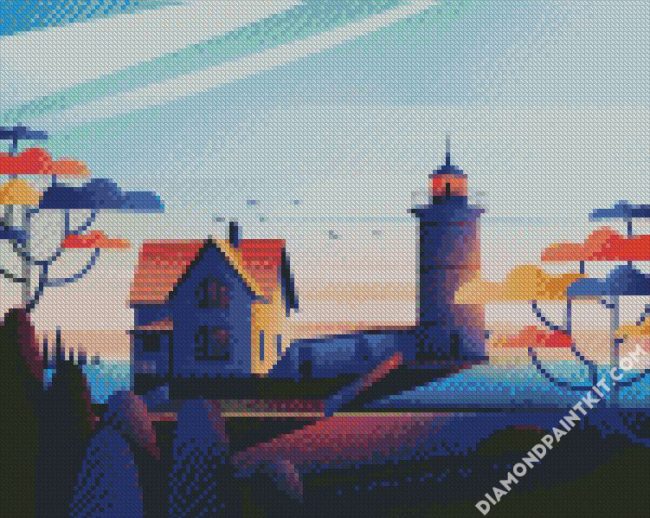 Aestehtic Lighthouse Illustration diamond painting