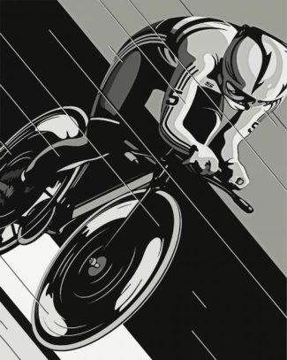 black and white cyclist man diamond painting