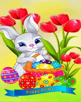 bunny with eggs and flowers diamond painting
